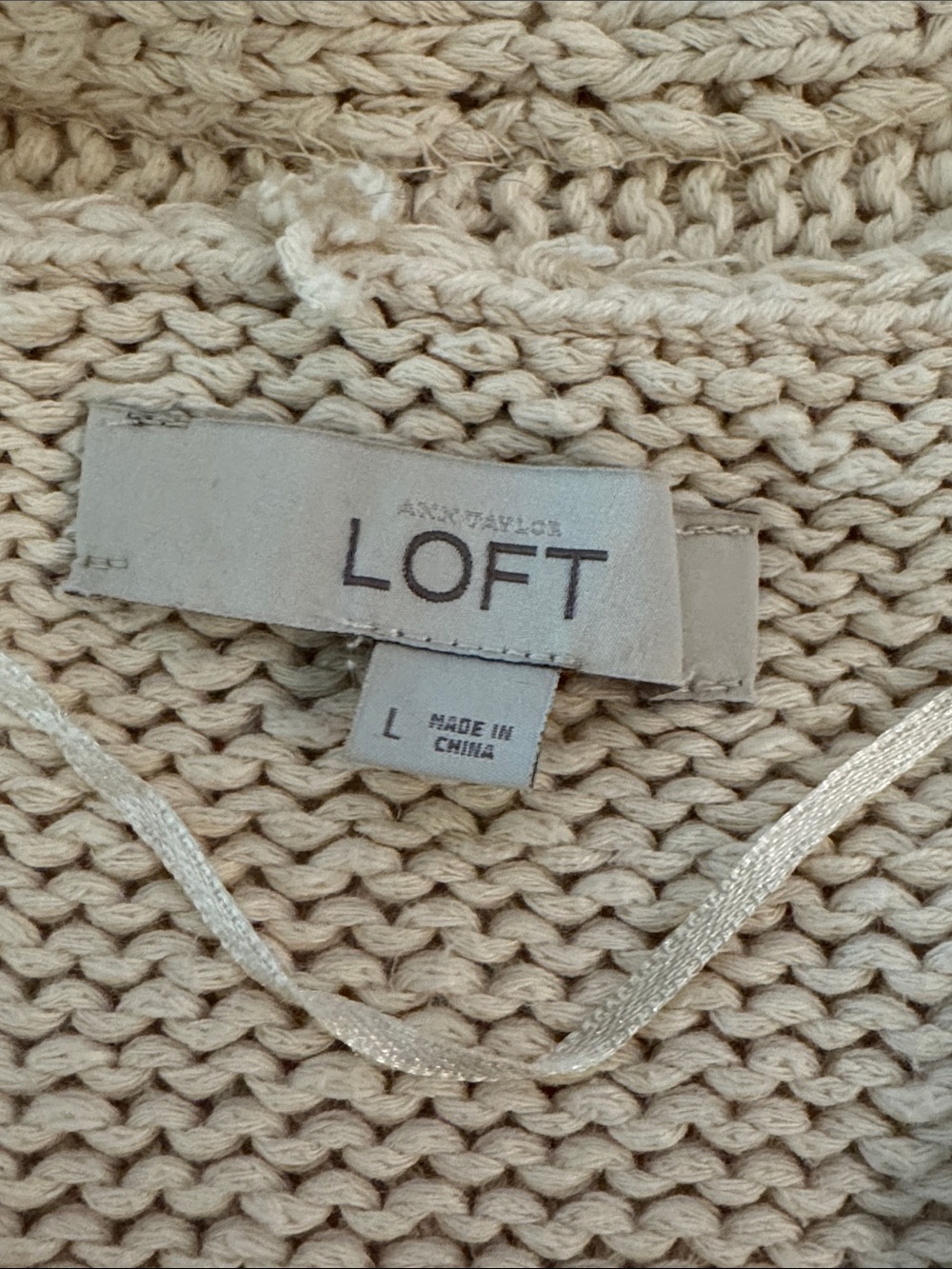 LOFT Cream Open-Front 3/4 Sleeves Cotton Knit Cozy Cardigan- size L - Picture 8 of 12